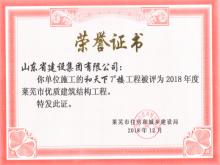 和天下7#樓獲2018年萊蕪市優(yōu)質(zhì)建筑結構工程